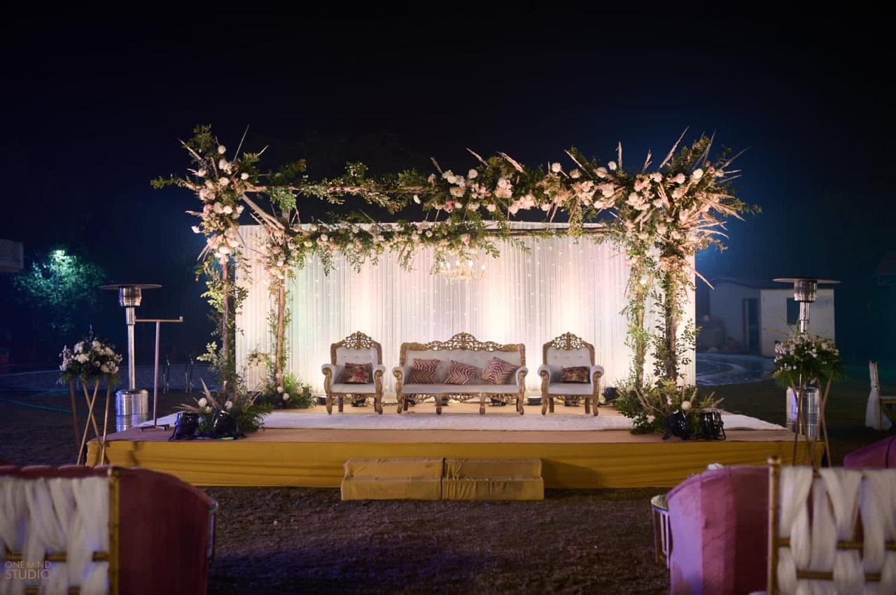 Wedding ceremony mandap setup at Aravali Green Resort