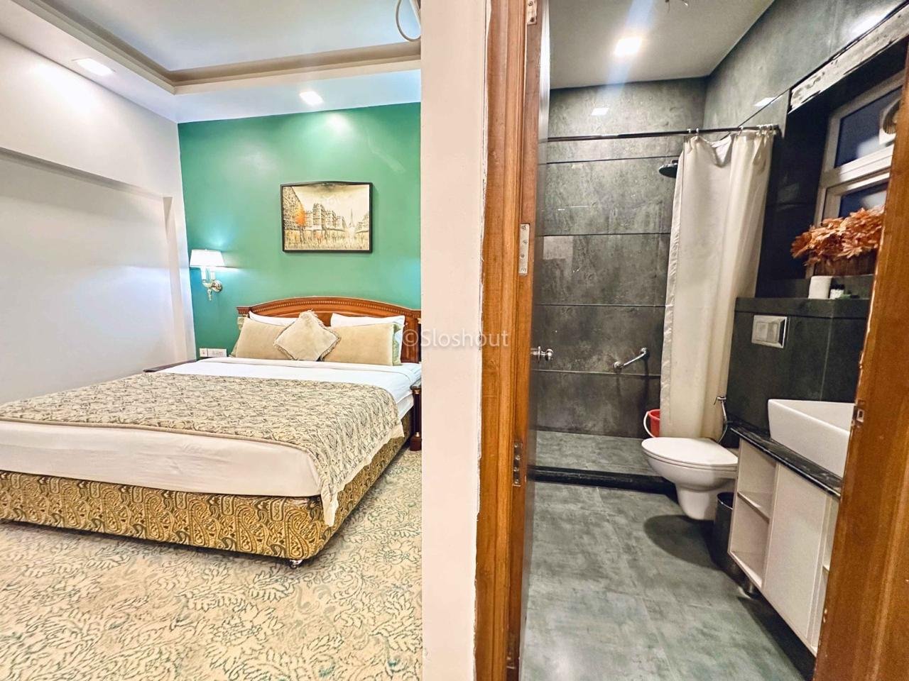 Bed and attached bathroom
